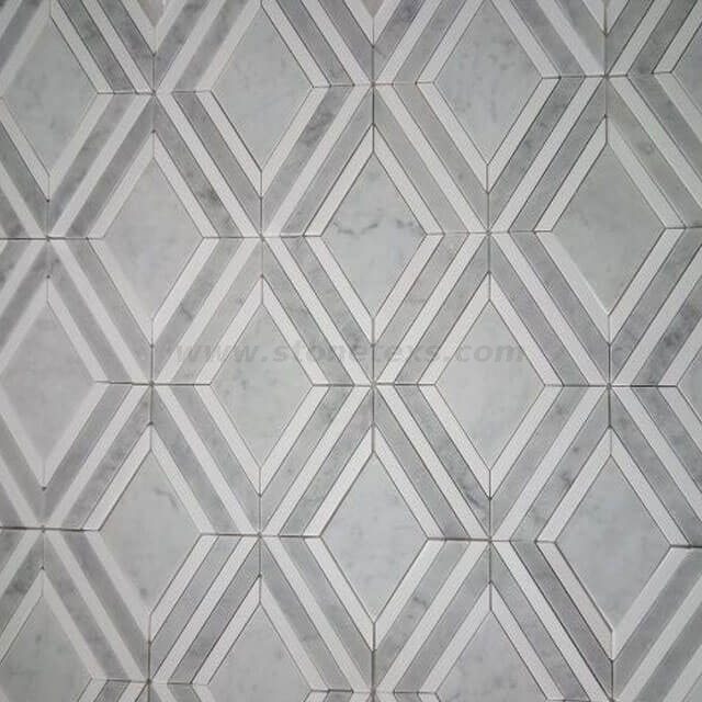Azulejos de mosaico pulidos con patrón de diamante blanco de Carrara y Thassos