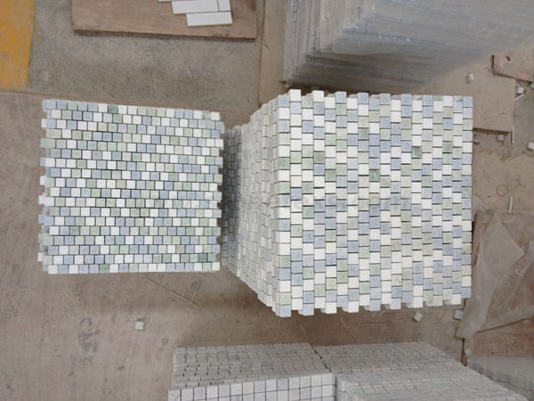 Azul Celeste Thassos y Ming Green Square Square Mosaico de mármol azulejo