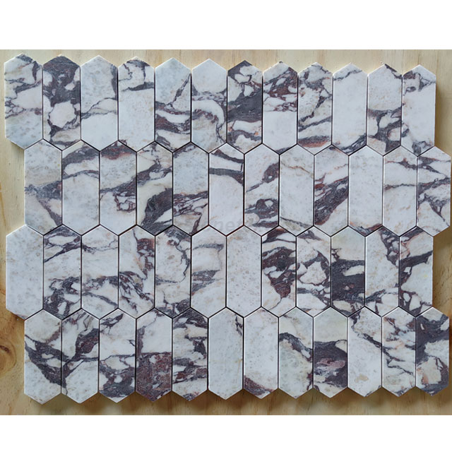 Mosaico de piquete de mármol de calacatta viola